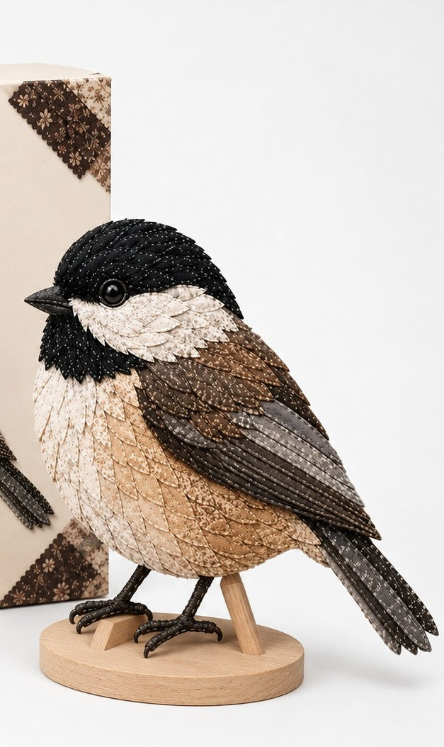 Hobbypakket 3D vogel van stof met gelaagde veren - mees