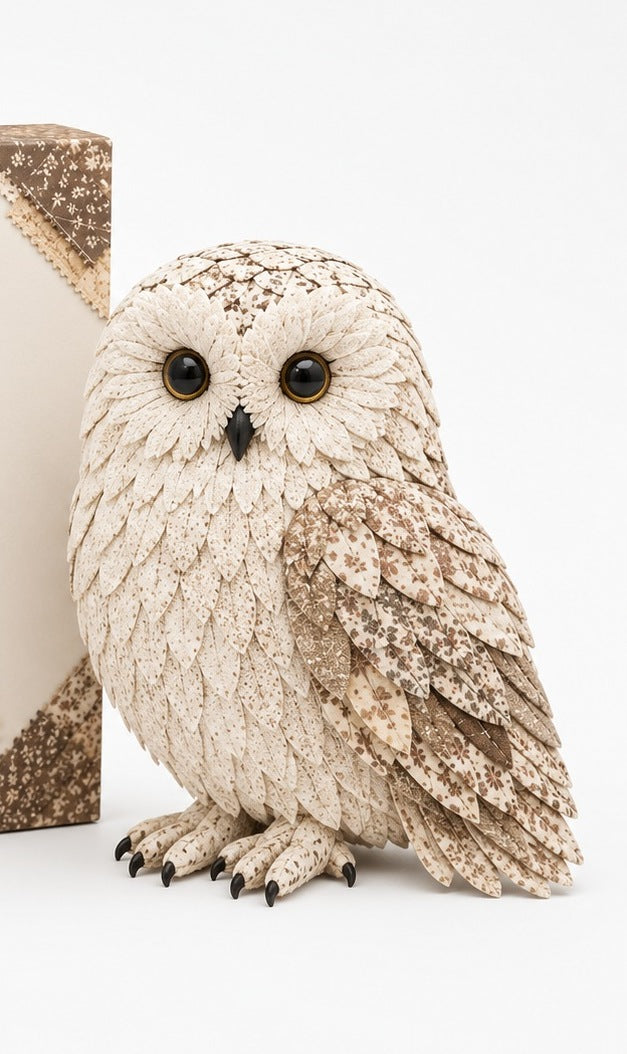 Hobbypakket 3D vogel van stof met gelaagde veren - sneeuwuil
