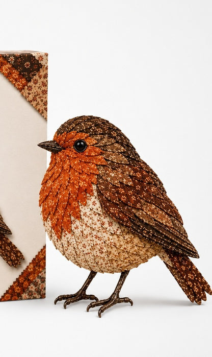 Hobbypakket 3D vogel van stof met gelaagde veren - roodborstje