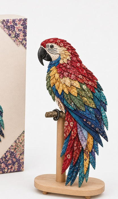 Hobbypakket 3D vogel van stof met gelaagde veren - ara