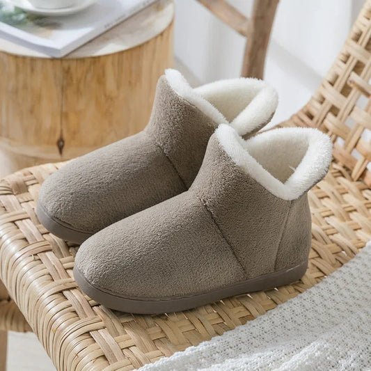Hoge pantoffels voor heren met fleece bovenkant en omgeslagen teddy kraag - khaki