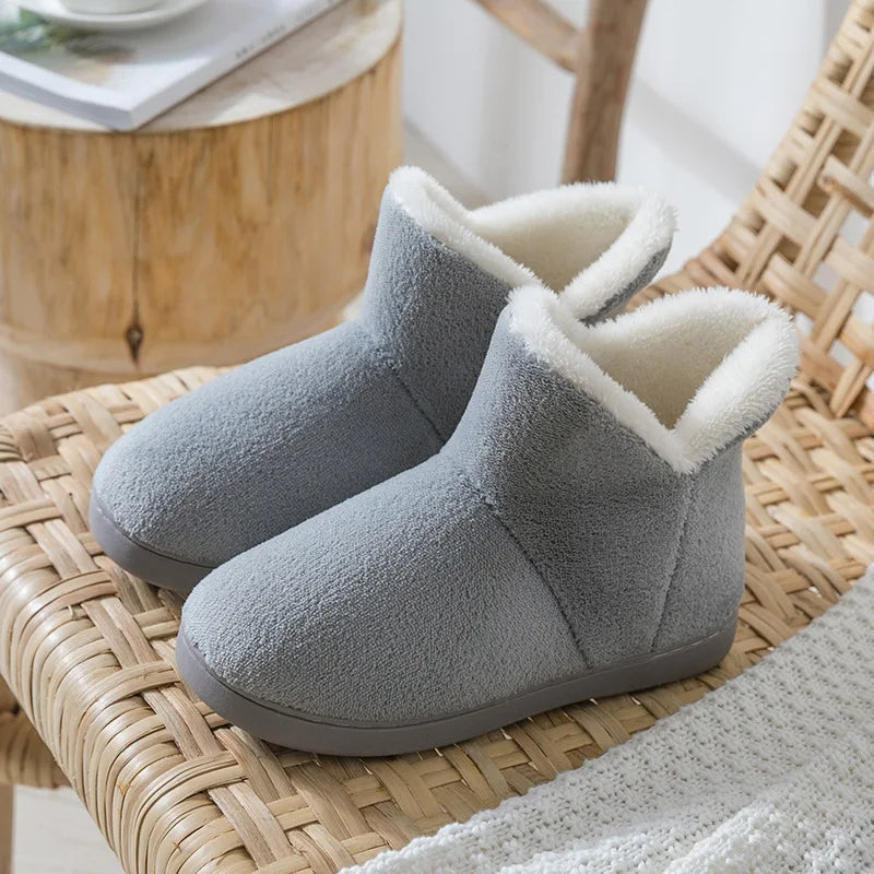 Hoge pantoffels voor heren met fleece bovenkant en omgeslagen teddy kraag - grijs