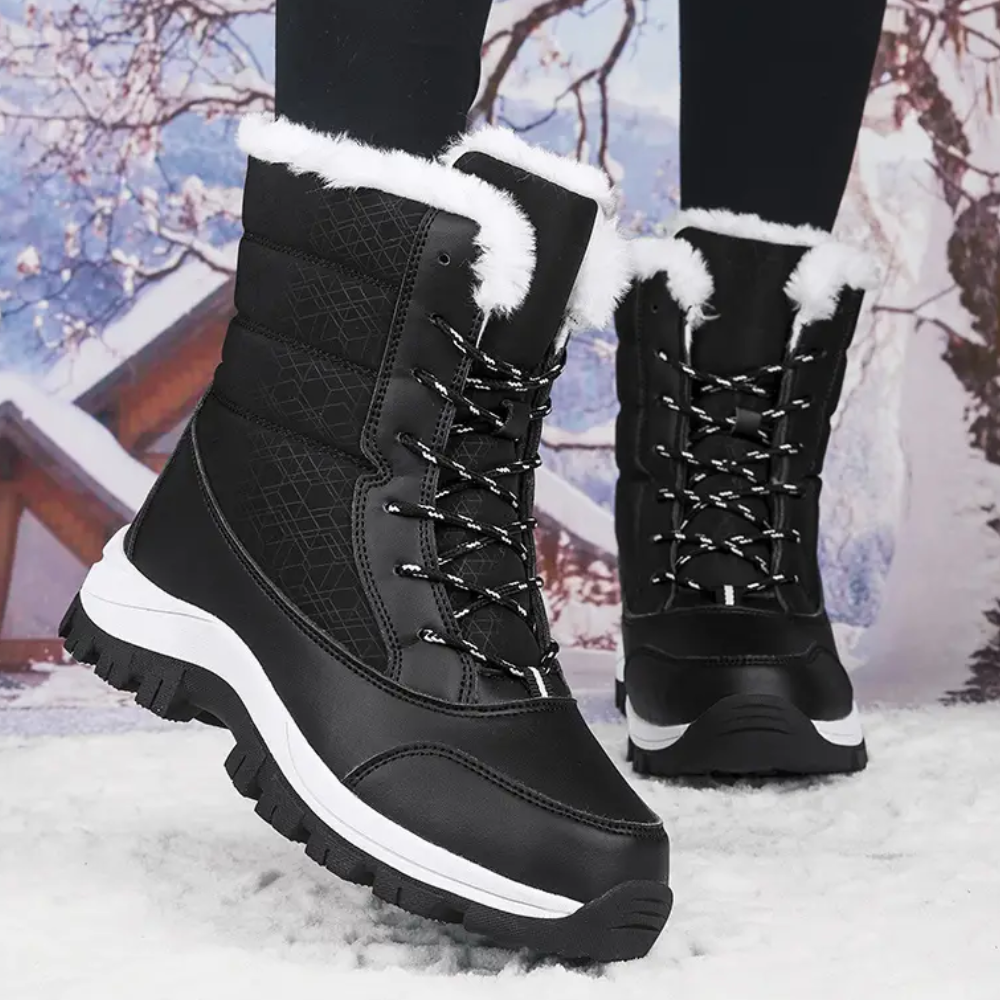 Hoge snowboots voor dames met veters en pluche kraag