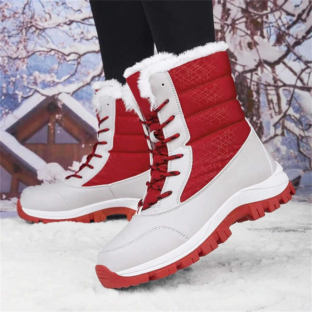 Hoge snowboots voor dames met veters en pluche kraag