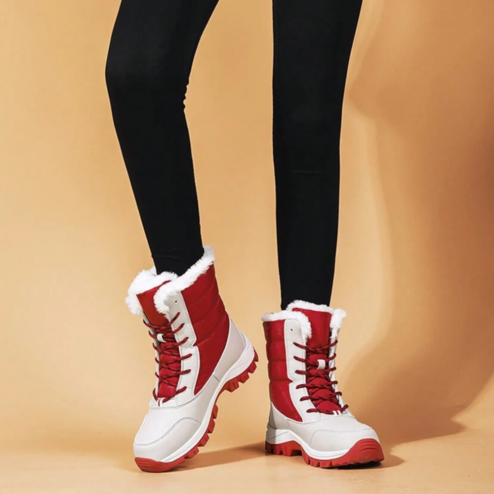 Hoge snowboots voor dames met veters en pluche kraag
