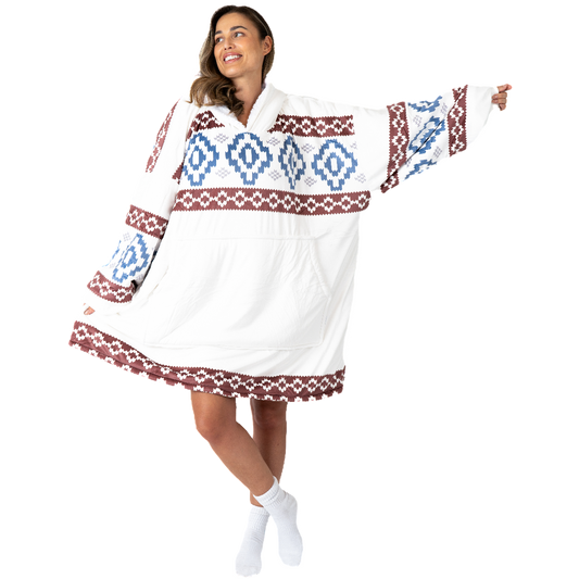 Witte Hoodie Deken met Azteekse Print en Sherpa