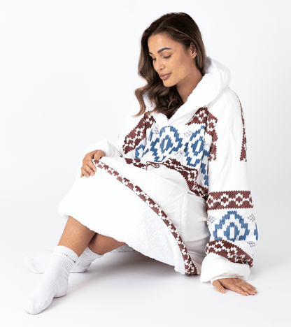 Witte Hoodie Deken met Azteekse Print en Sherpa