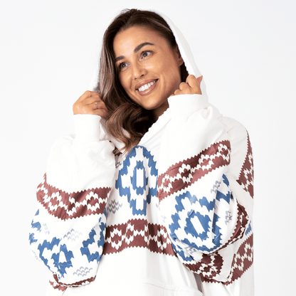 Witte Hoodie Deken met Azteekse Print en Sherpa