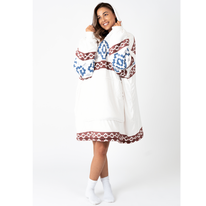 Witte Hoodie Deken met Azteekse Print en Sherpa
