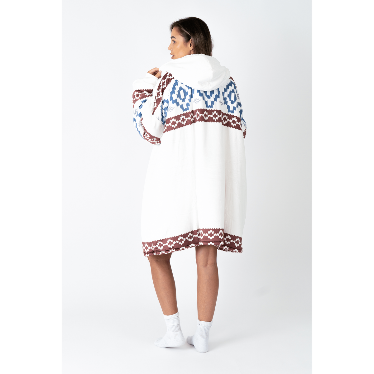 Witte Hoodie Deken met Azteekse Print en Sherpa