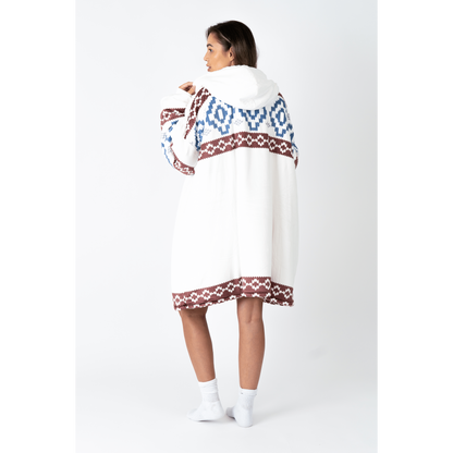 Witte Hoodie Deken met Azteekse Print en Sherpa