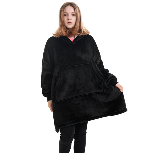 Zwarte Hoodie Deken voor Kinderen met Sherpavoering