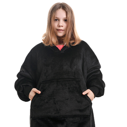 Zwarte Hoodie Deken voor Kinderen met Sherpavoering