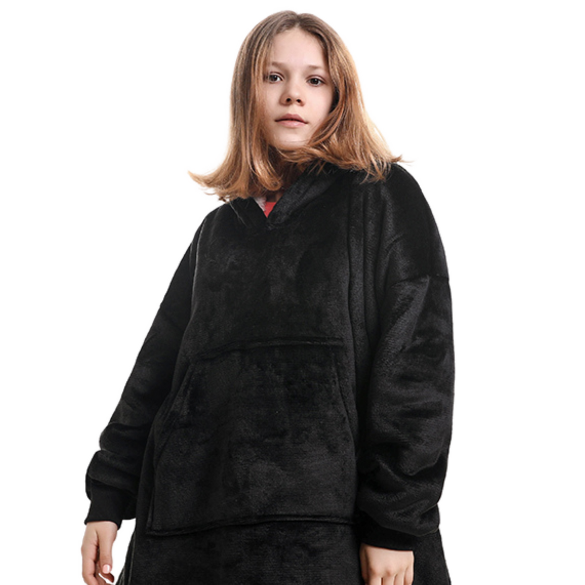 Zwarte Hoodie Deken voor Kinderen met Sherpavoering