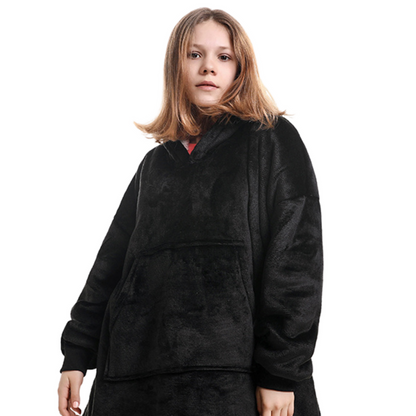 Zwarte Hoodie Deken voor Kinderen met Sherpavoering