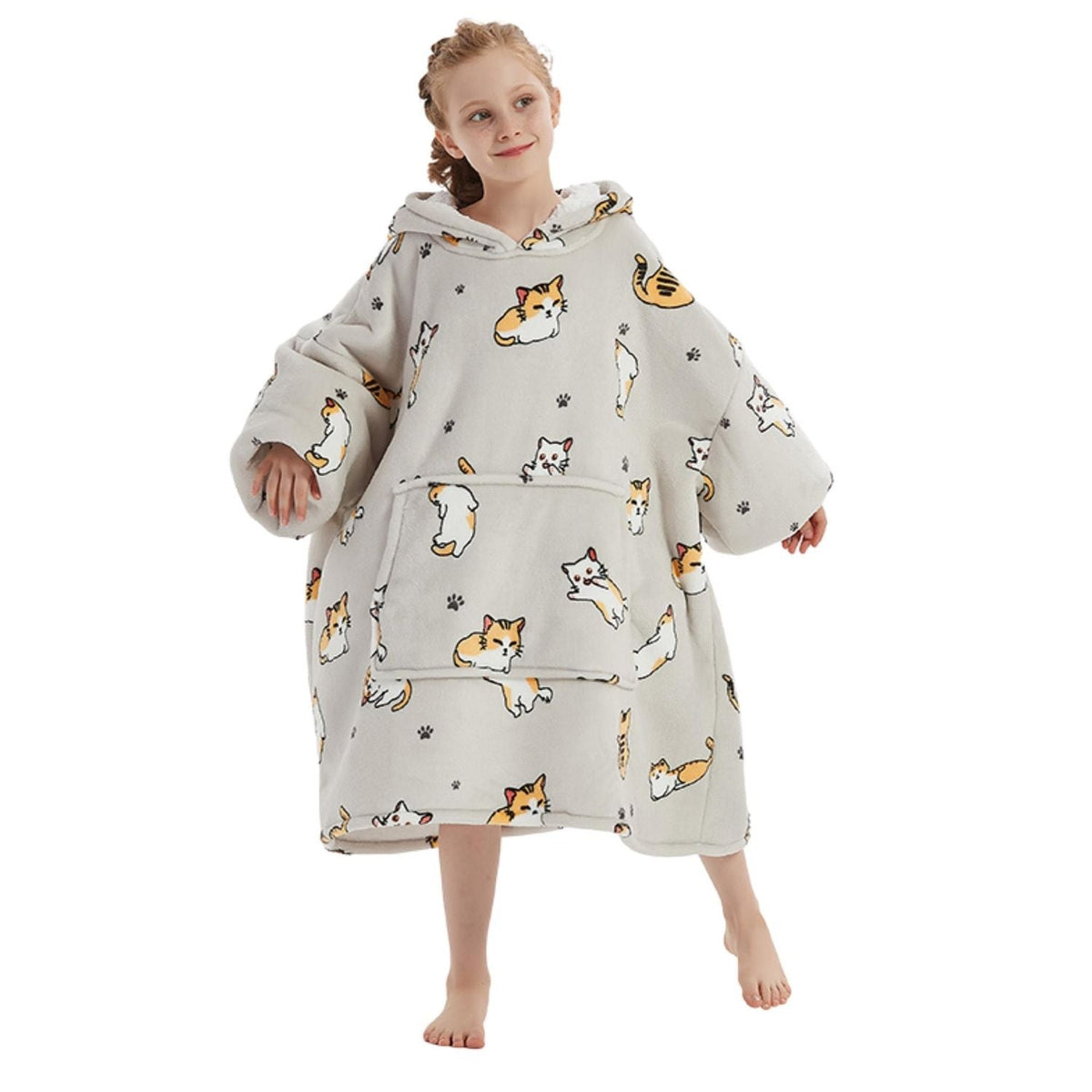 Kinder Hoodie Deken met Kattenprint en Sherpavoering