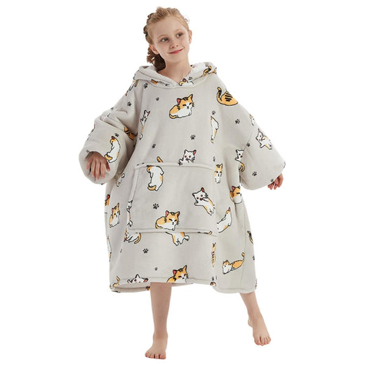 Kinder Hoodie Deken met Kattenprint en Sherpavoering