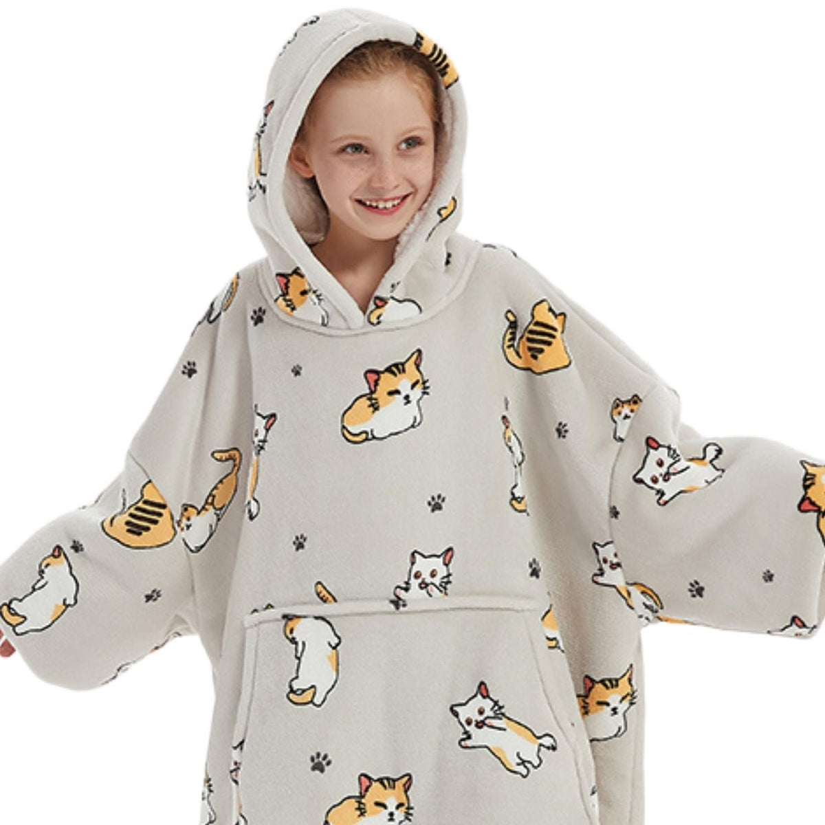 Kinder Hoodie Deken met Kattenprint en Sherpavoering