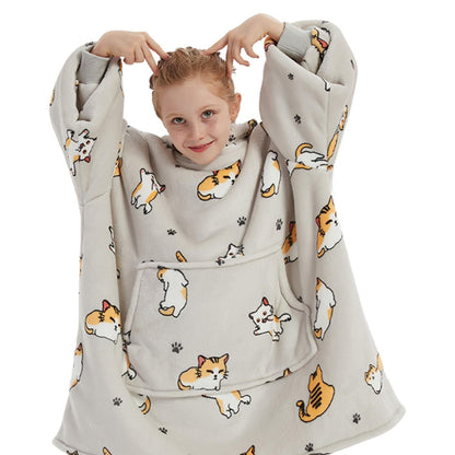 Kinder Hoodie Deken met Kattenprint en Sherpavoering