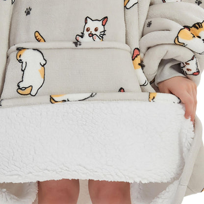 Kinder Hoodie Deken met Kattenprint en Sherpavoering