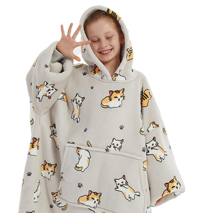 Kinder Hoodie Deken met Kattenprint en Sherpavoering