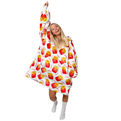 Witte Hoodie Deken met Frietprint en Sherpavoering