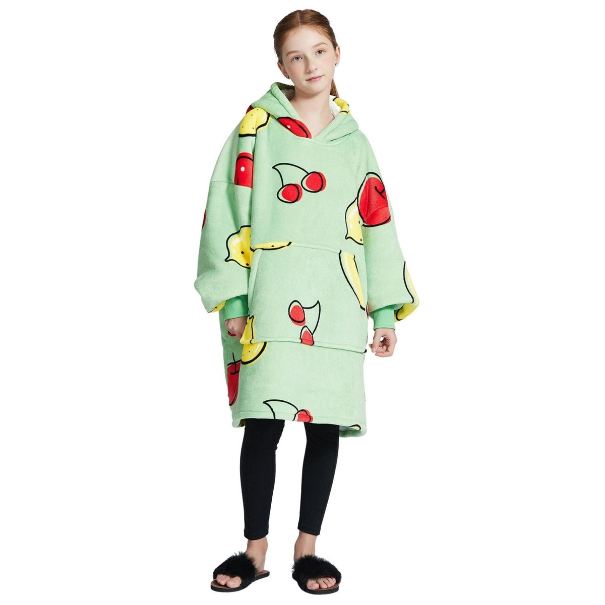 Mintgroene Kinder Hoodie Deken met Fruitprint