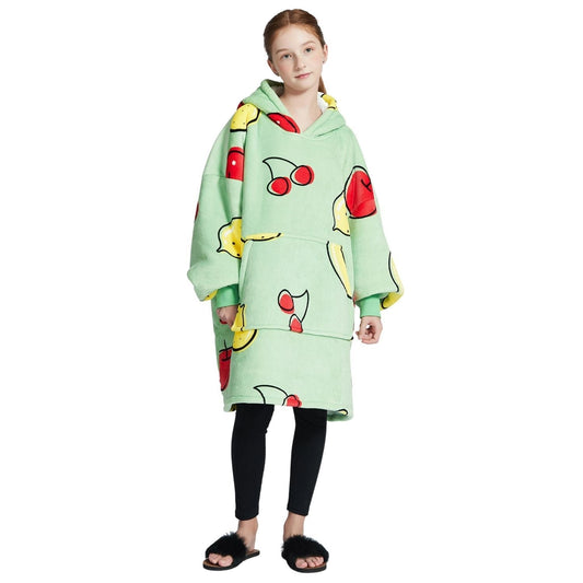 Mintgroene Kinder Hoodie Deken met Fruitprint