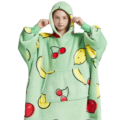Mintgroene Kinder Hoodie Deken met Fruitprint