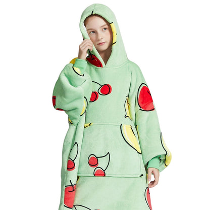 Mintgroene Kinder Hoodie Deken met Fruitprint