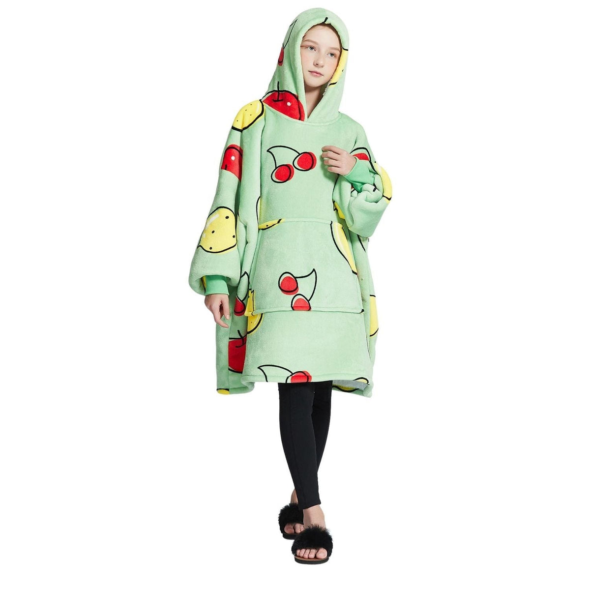 Mintgroene Kinder Hoodie Deken met Fruitprint