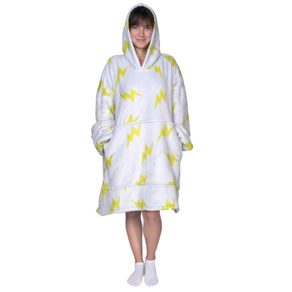 Witte Hoodie Deken met Bliksemprint en Sherpavoering