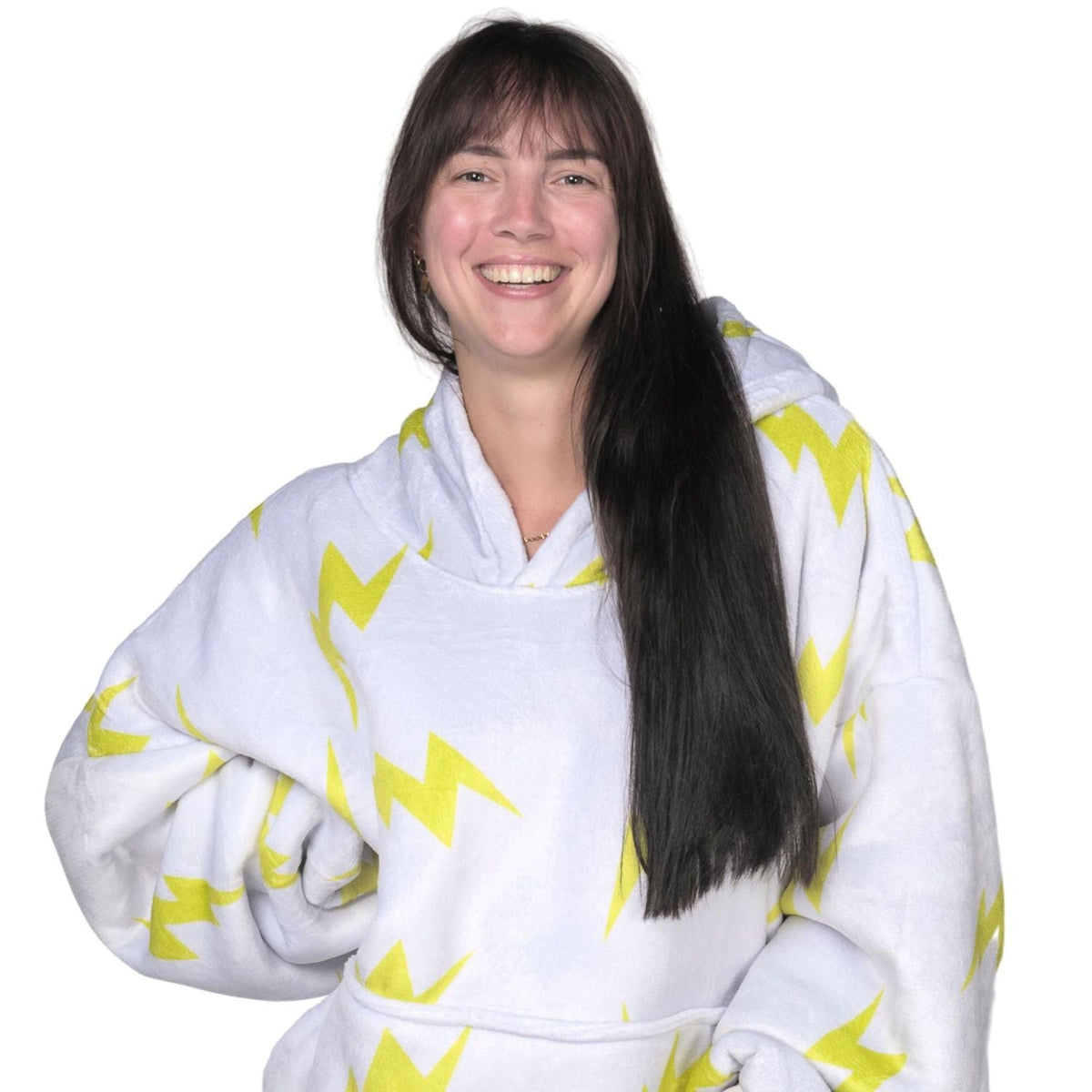 Witte Hoodie Deken met Bliksemprint en Sherpavoering