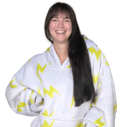 Witte Hoodie Deken met Bliksemprint en Sherpavoering