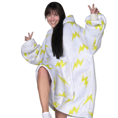 Witte Hoodie Deken met Bliksemprint en Sherpavoering
