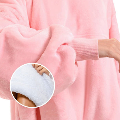 Roze Kinder Hoodie Deken met Sherpavoering en Buikzak