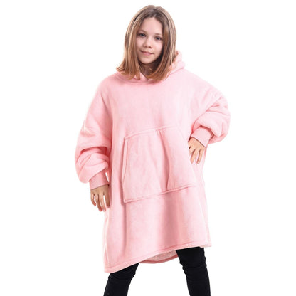 Roze Kinder Hoodie Deken met Sherpavoering en Buikzak