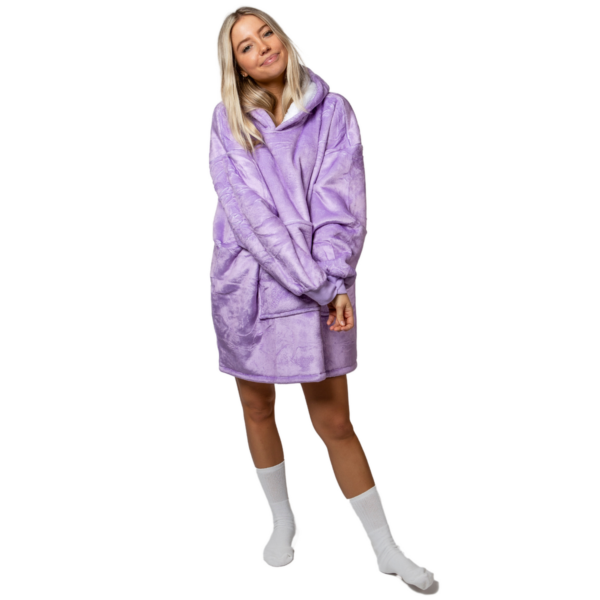 Lila Hoodie Deken met Sherpavoering en Buikzak