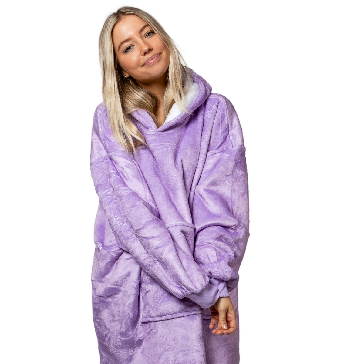 Lila Hoodie Deken met Sherpavoering en Buikzak