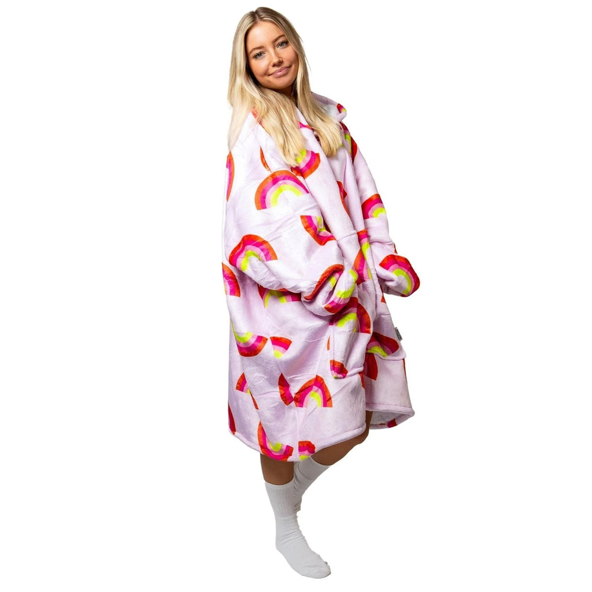 Lila Hoodie Deken met Regenboogprint en Sherpa
