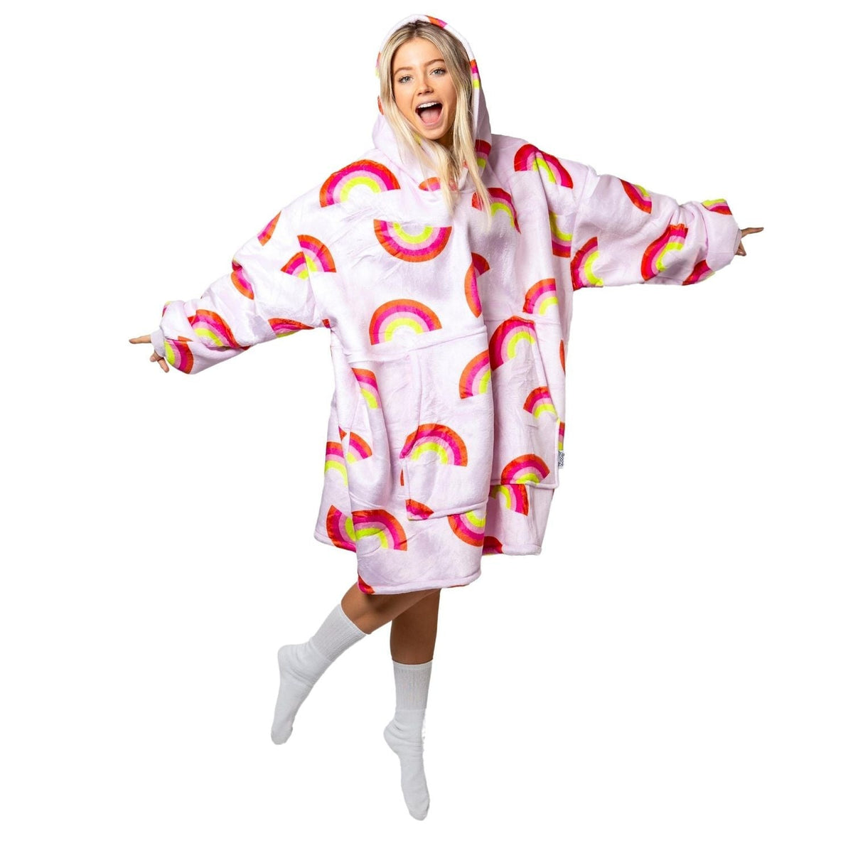 Lila Hoodie Deken met Regenboogprint en Sherpa