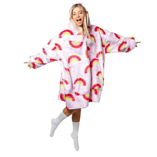 Lila Hoodie Deken met Regenboogprint en Sherpa