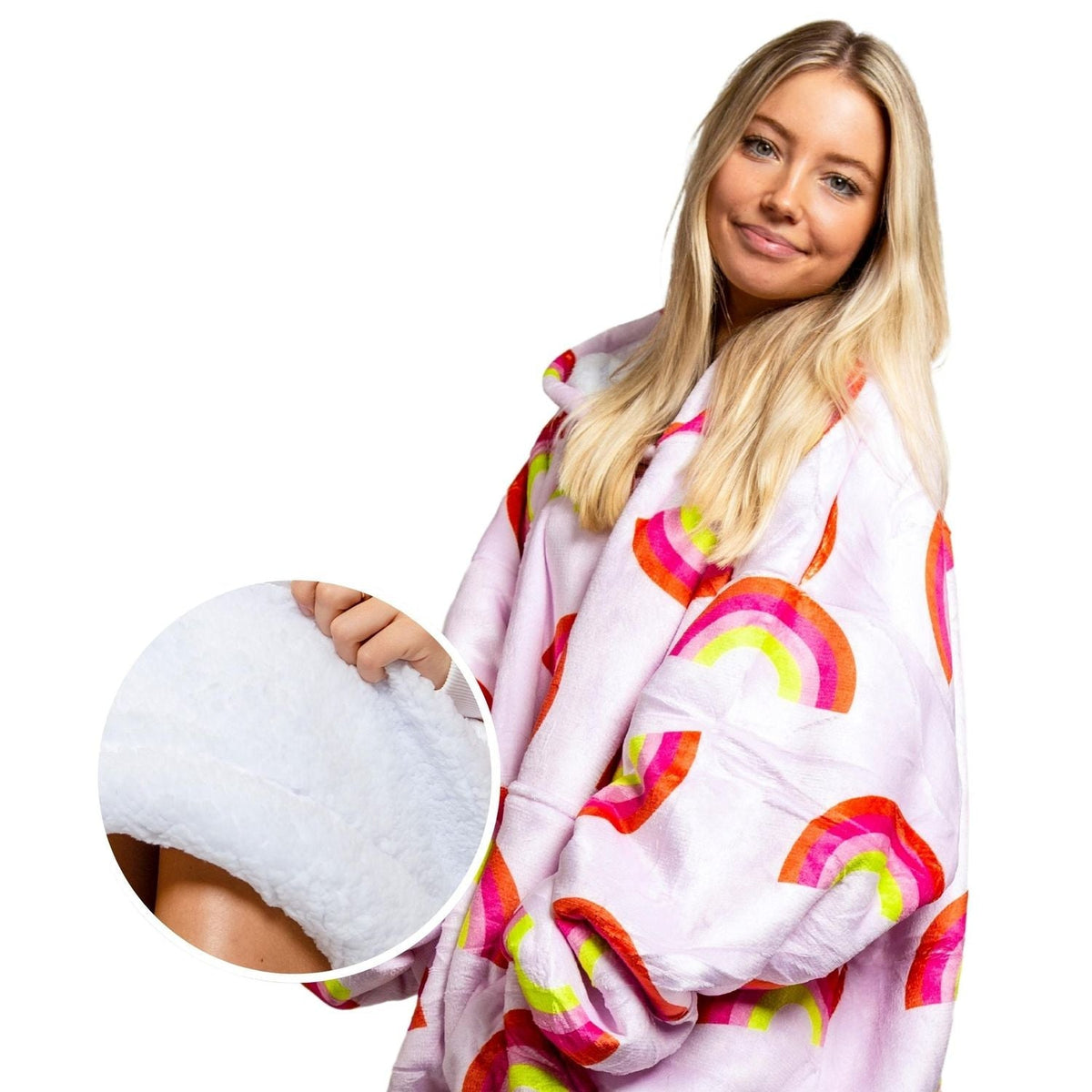 Lila Hoodie Deken met Regenboogprint en Sherpa