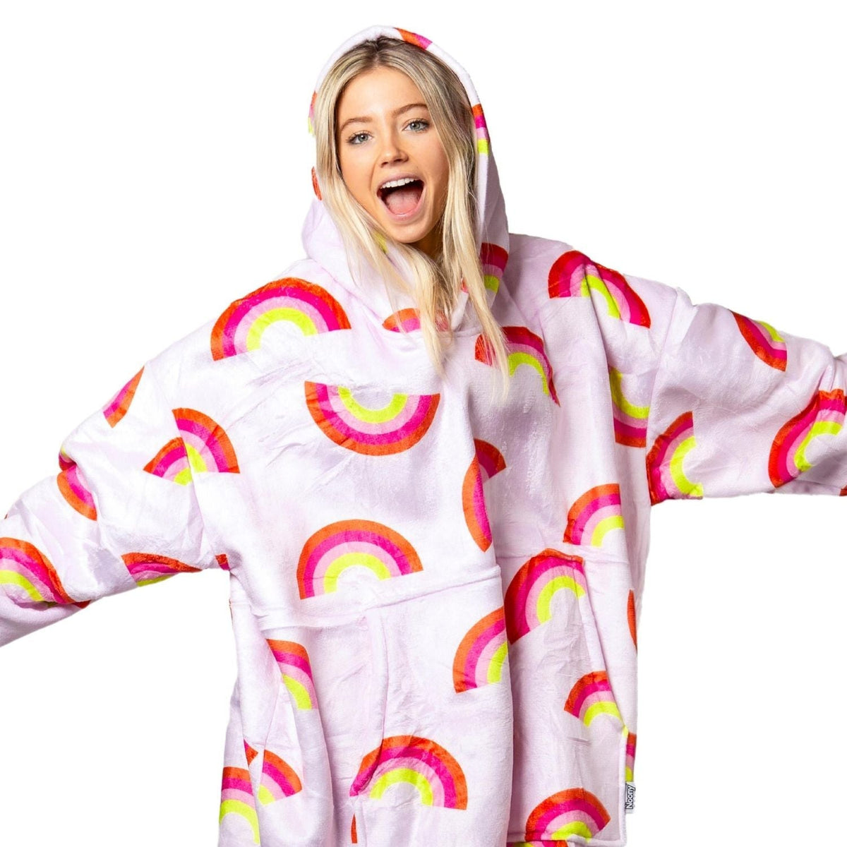Lila Hoodie Deken met Regenboogprint en Sherpa
