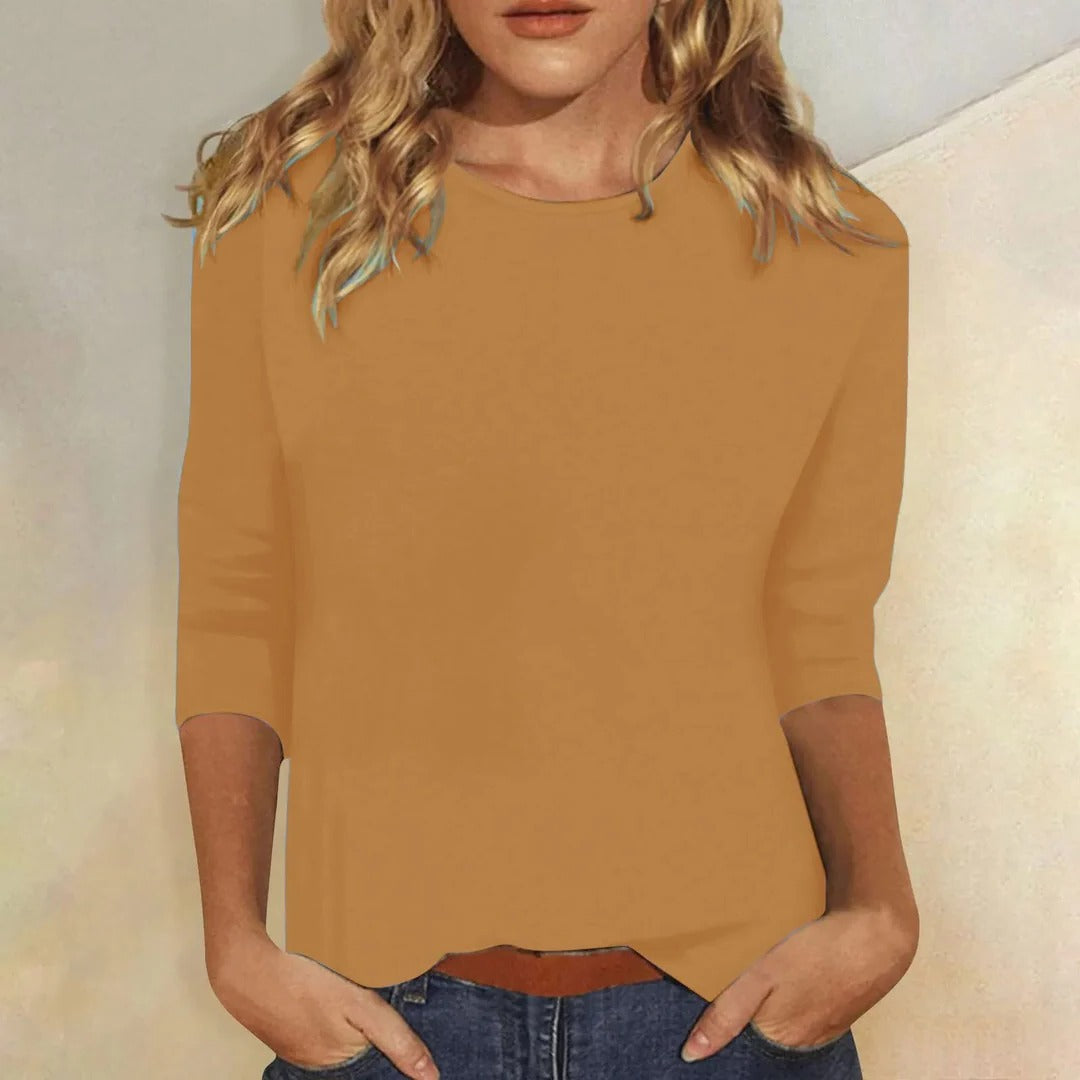 Dames top bruin 3/4 mouw - comfortabele warme tone top