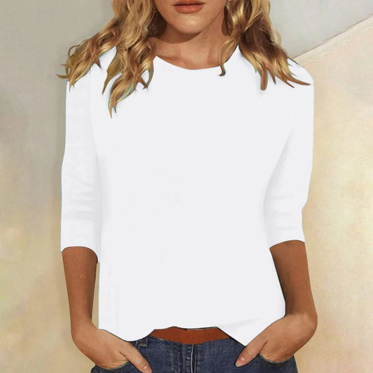 Dames top 3/4 mouw wit - crew neck everyday top voorkant