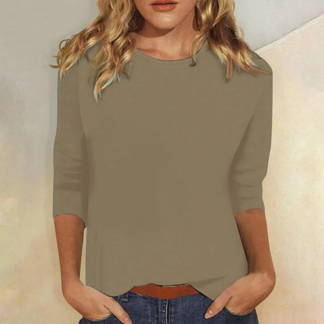 Dames top khaki 3/4 mouw - casual everyday top detail mouw