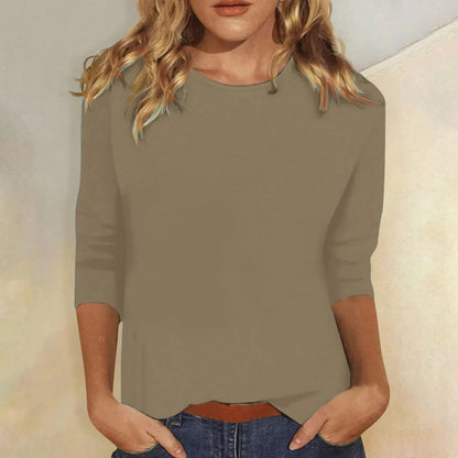 Dames top khaki 3/4 mouw - casual everyday top detail mouw