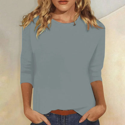 Crew neck dames top met 3/4 mouw zwart - relaxed fit zijkant