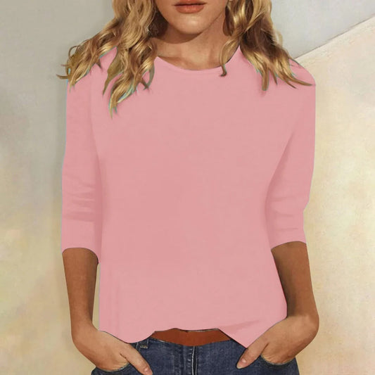 Dames top 3/4 mouw roze - ronde hals casual top voorkant